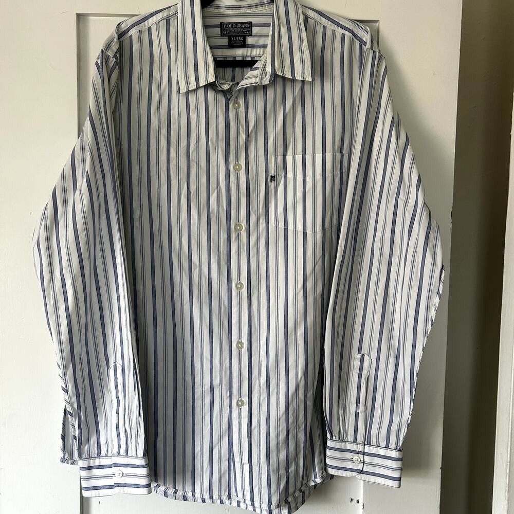 Men's Polo Jeans Ralph Lauren RL button down striped shirt with logo XL